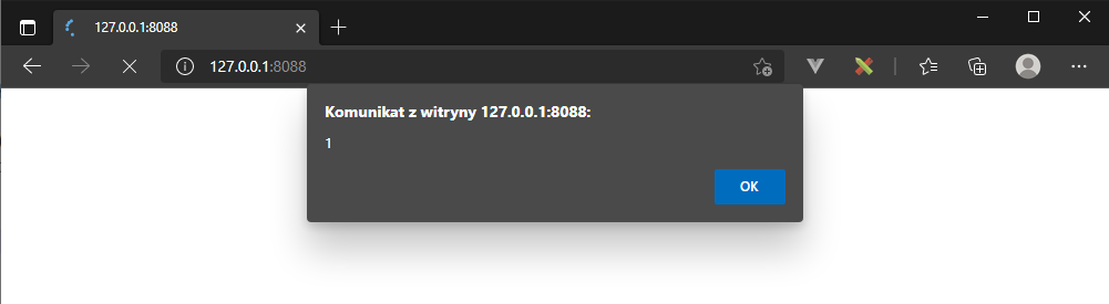 Okno przeglądarki, efekt działania osadzonego XSS