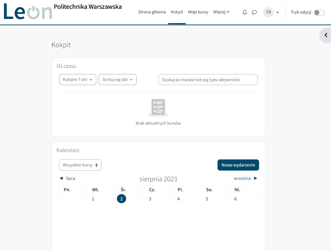Widok platformy po zalogowaniu się