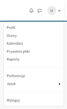 Menu kontekstowe ustawień profilu użytkownika