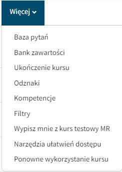 Menu opcji ustawień kursu