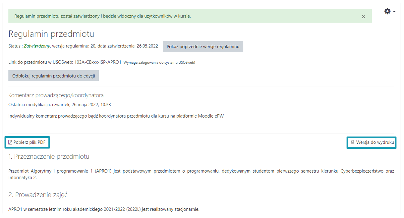 Dodatkowe elementy informacyjne modułu.