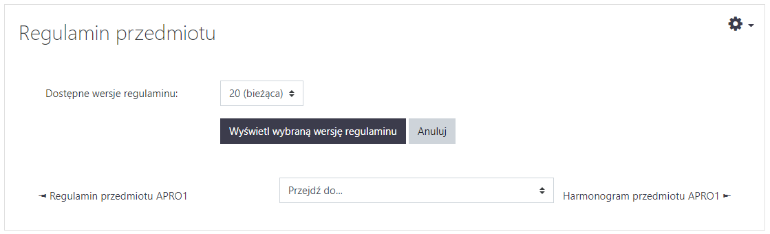 Wyświetlenie wybranej wersji regulaminu.