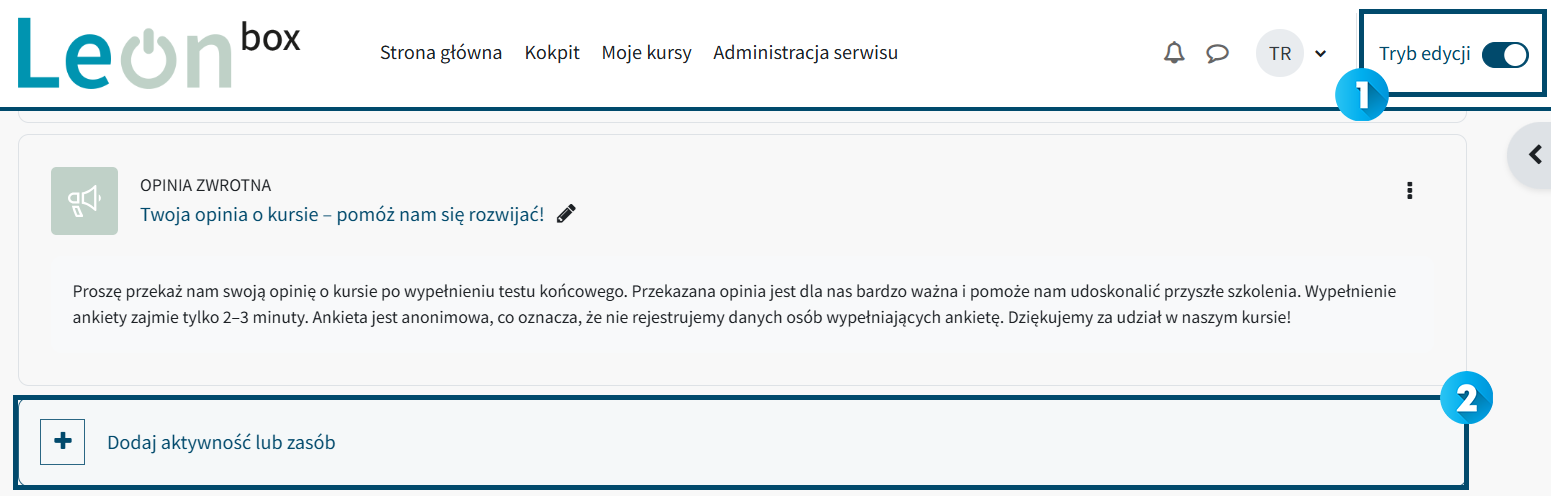Dodanie zasobu do kursu w trybie edycji