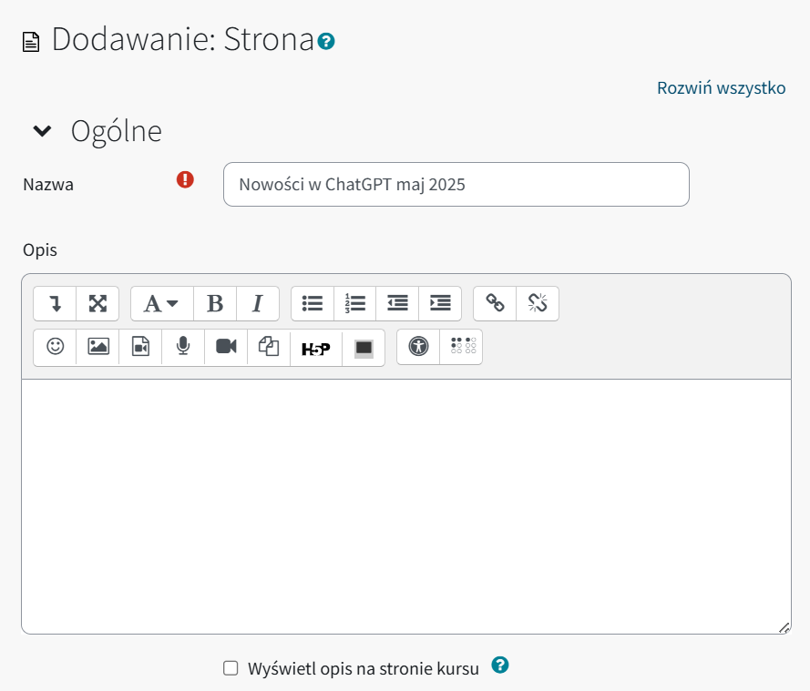 ustawienia ogólne strony