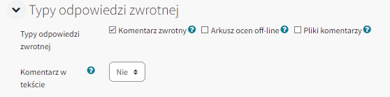 ustawienia typów odpowiedzi zwrotnej