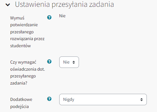 Ustawienia dotyczące sposobu przesyłania zadań.