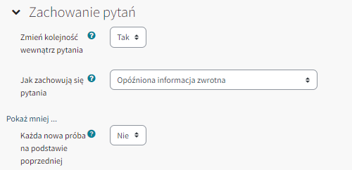 ustawienia zakładki - zachowanie pytań