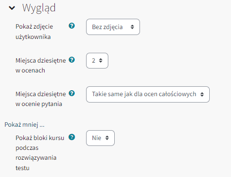 Ustawienia wyglądu testu