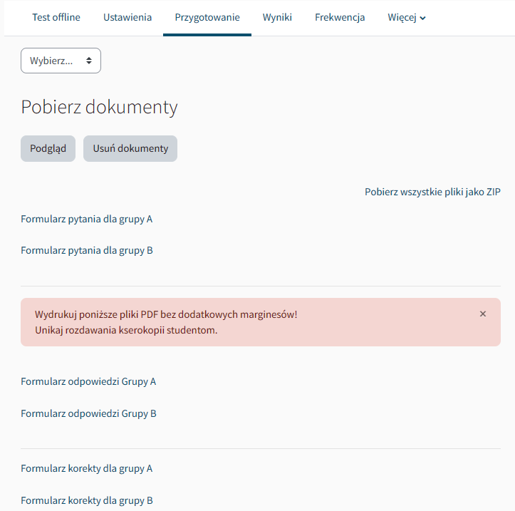 pliki z formularzami testu offline