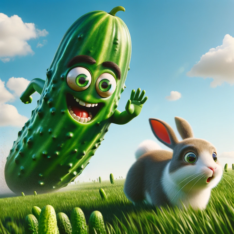 Kolorowy obraz przedstawiający ogórek goniący królika - przykład obrazu do przetwarzania przez sieć konwolucyjną